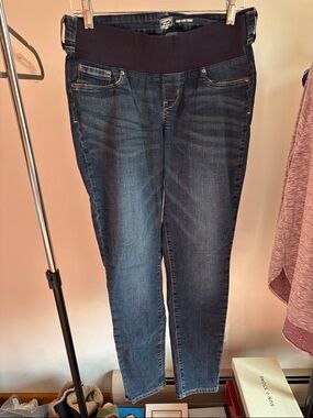 Maternity Dark Wash Blue Stretch Jeans with Panel
